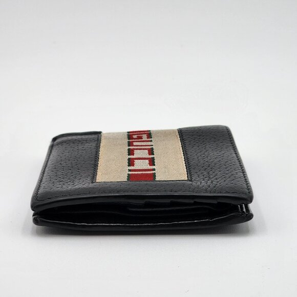 GUCCI Men's Bifold Wallet-Logo Stripe Web Black Leather - Picture 13 of 17